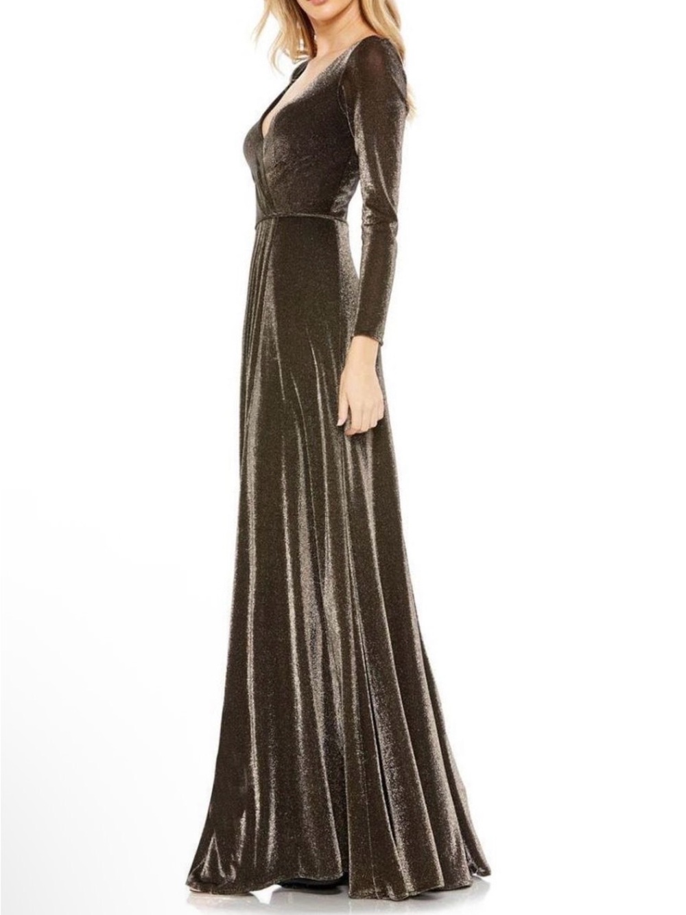 Ieena for Mac Duggal Black Long Sleeve Faux Wrap a Line Maxi Gown in, Size US 6